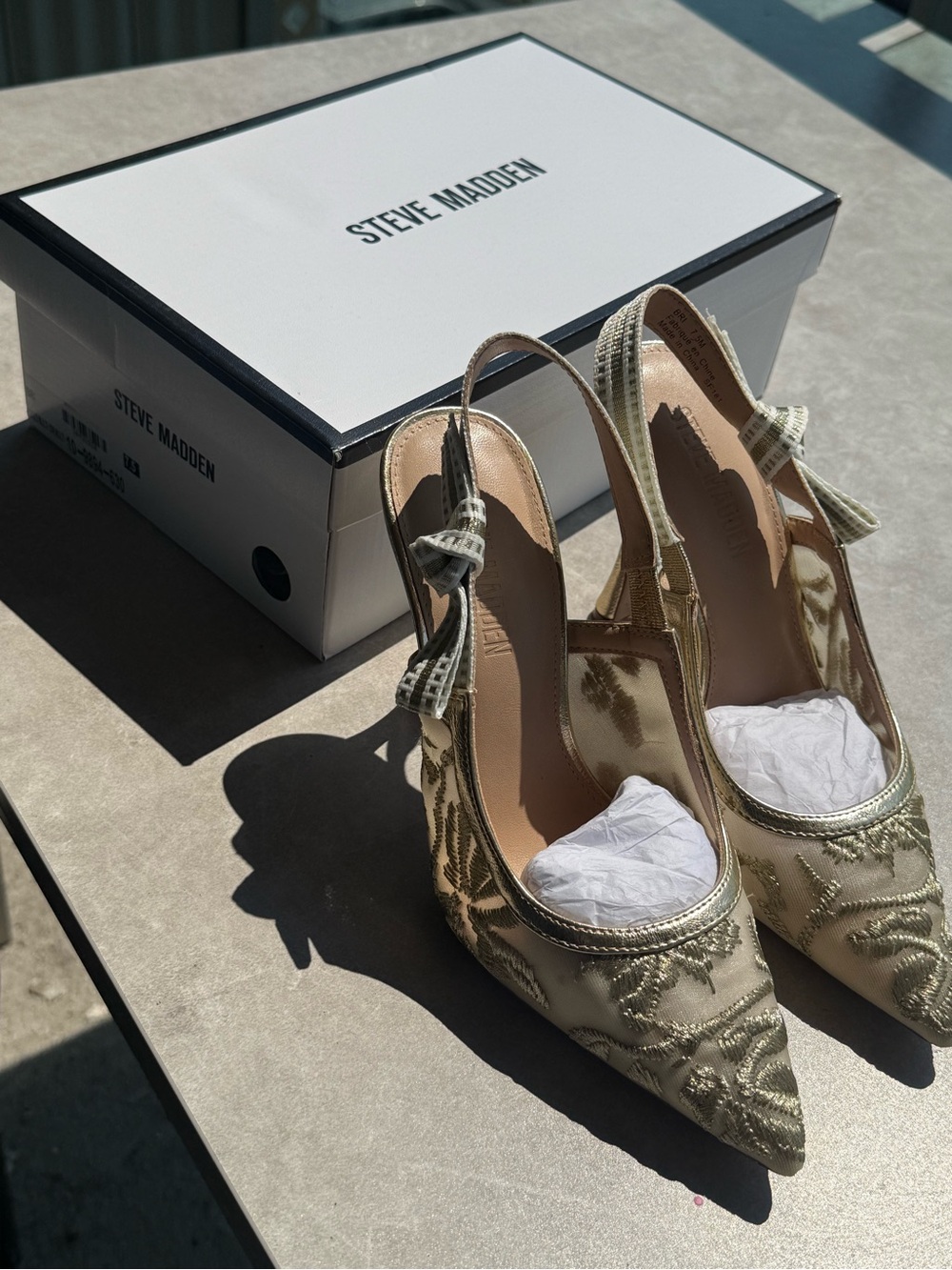 Steve Madden Gold Embroidered Slingback Heels